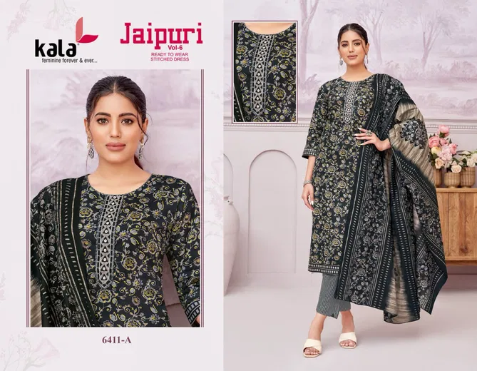 Jaipuri Vol 6 By Kala Cotton Printed Kurti With Bottom Dupatta Exporters In India